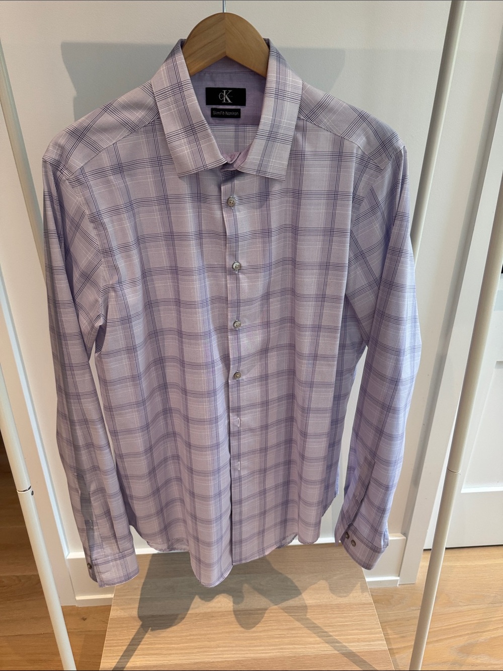 Calvin Klein Lavender Plaid Long-Sleeve Dress Shirt